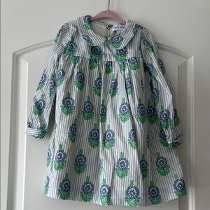 Petit Peony Blue & White Striped Floral Long Sleeve Dress - Size 3Y
